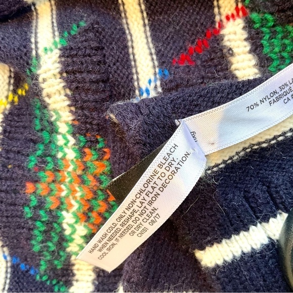 Talbots Scarf Wool Christmas Navy White Stripe with Christmas Tree (OS) - Picture 5 of 6